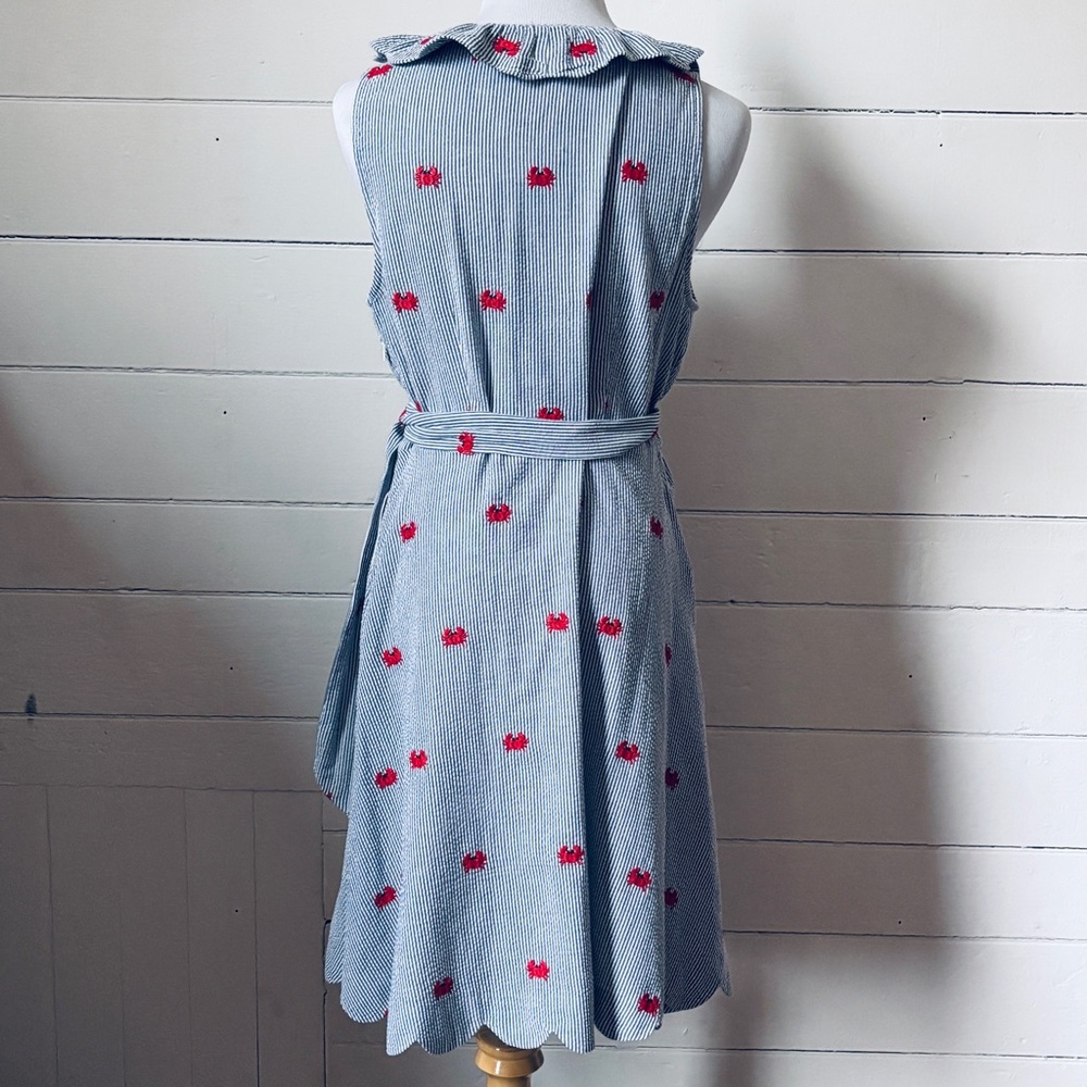 Crown & Ivy Woman’s Blue 100% Cotton Seersucker Scalloped Midi Sundress Sz Small - Picture 8 of 9